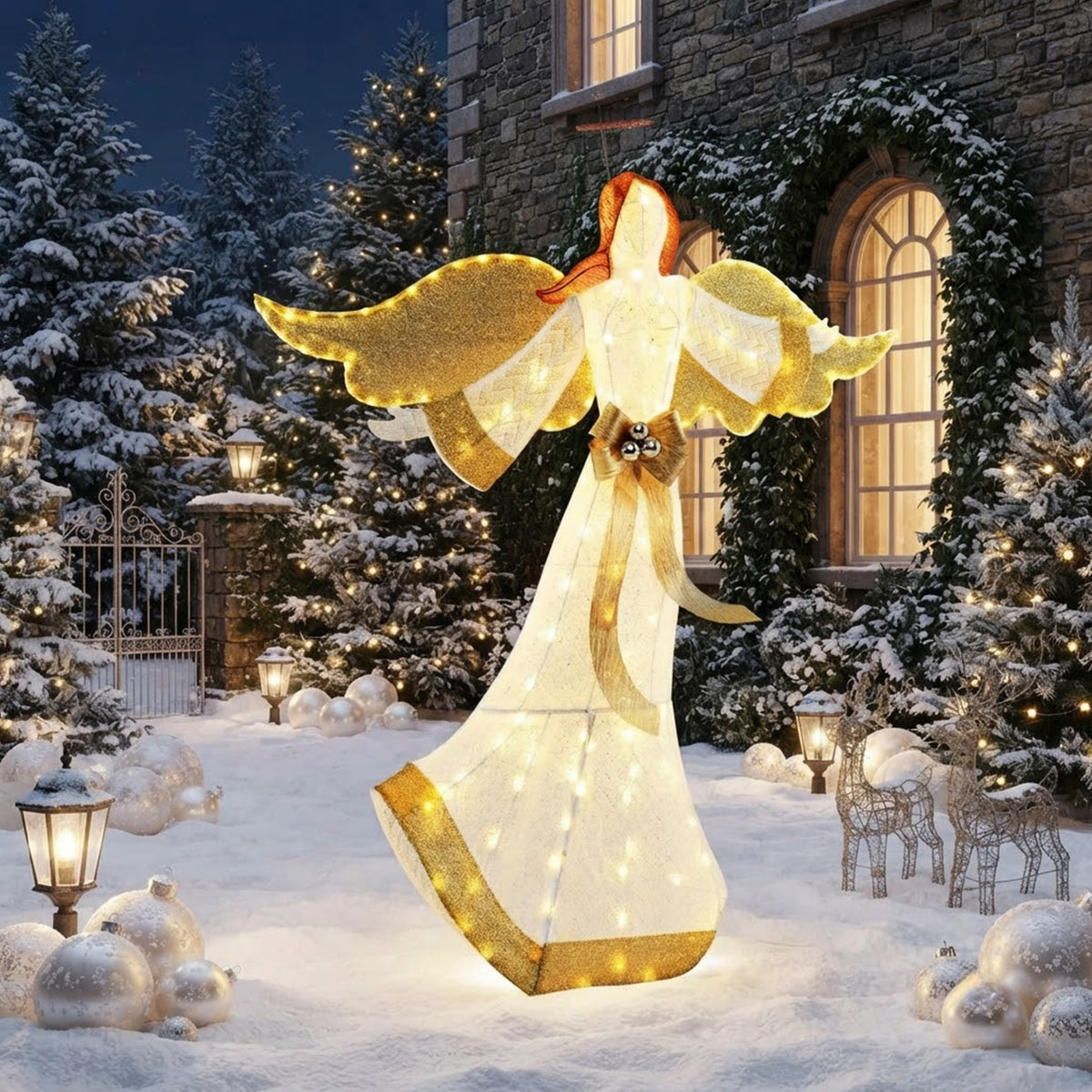 Pre-Lit Christmas Angel 160cm 180 Warm White LED Halo Wings Indoor Outdoor