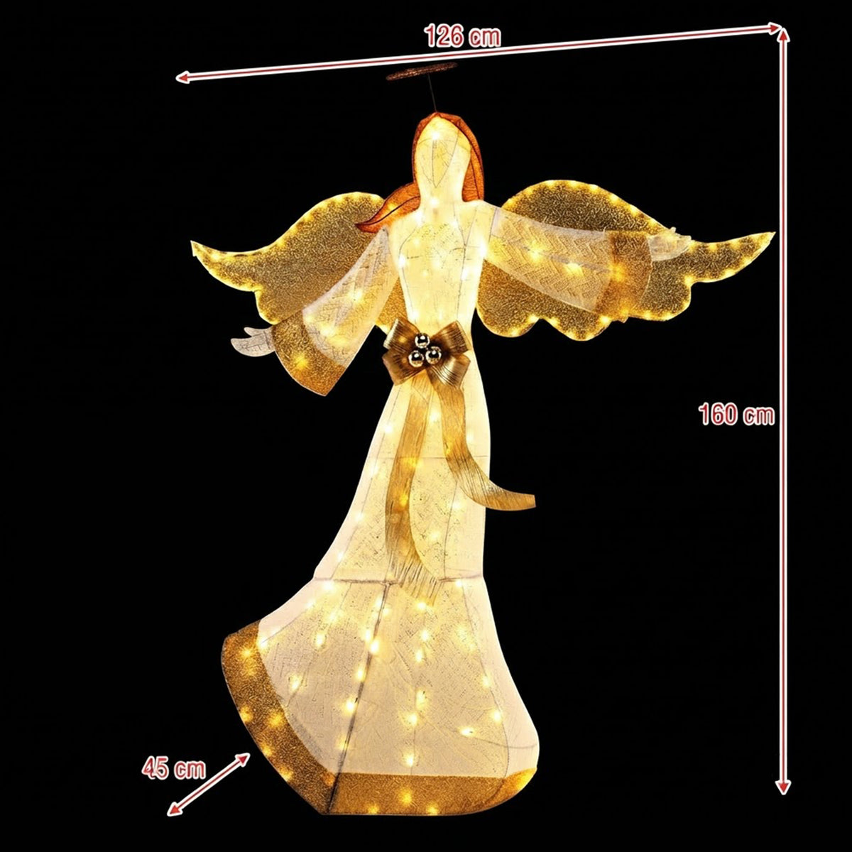 Pre-Lit Christmas Angel 160cm 180 Warm White LED Halo Wings Indoor Outdoor