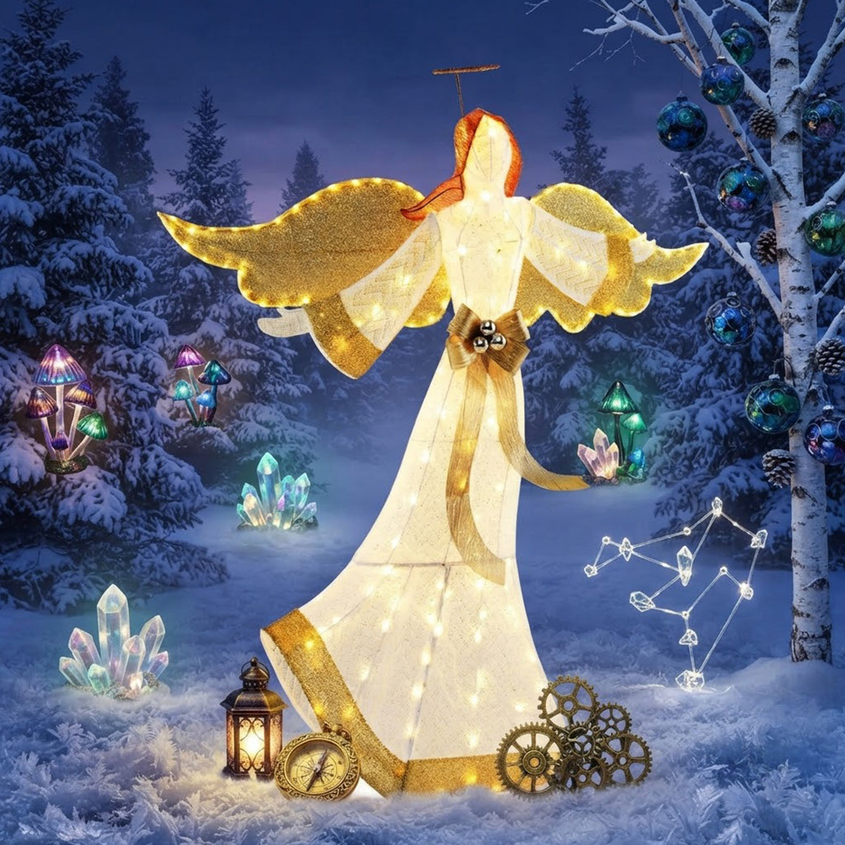 Pre-Lit Christmas Angel 160cm 180 Warm White LED Halo Wings Indoor Outdoor