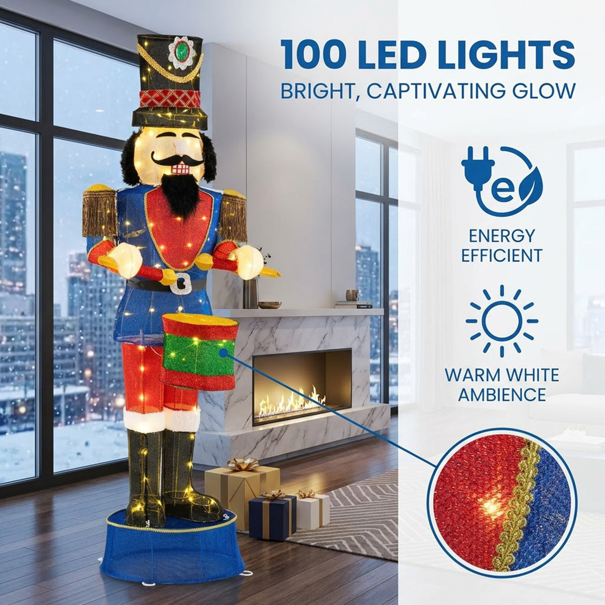 Pre-Lit Christmas Nutcracker Soldier 185cm 100 LED Lights Ground Stakes Outdoor