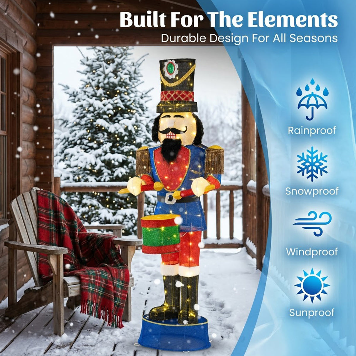 Pre-Lit Christmas Nutcracker Soldier 185cm 100 LED Lights Ground Stakes Outdoor