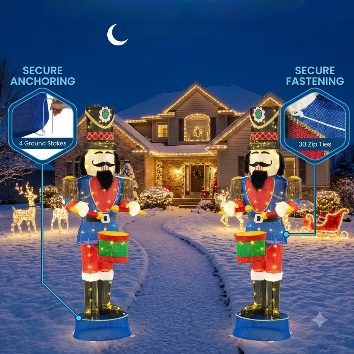 Pre-Lit Christmas Nutcracker Soldier 185cm 100 LED Lights Ground Stakes Outdoor