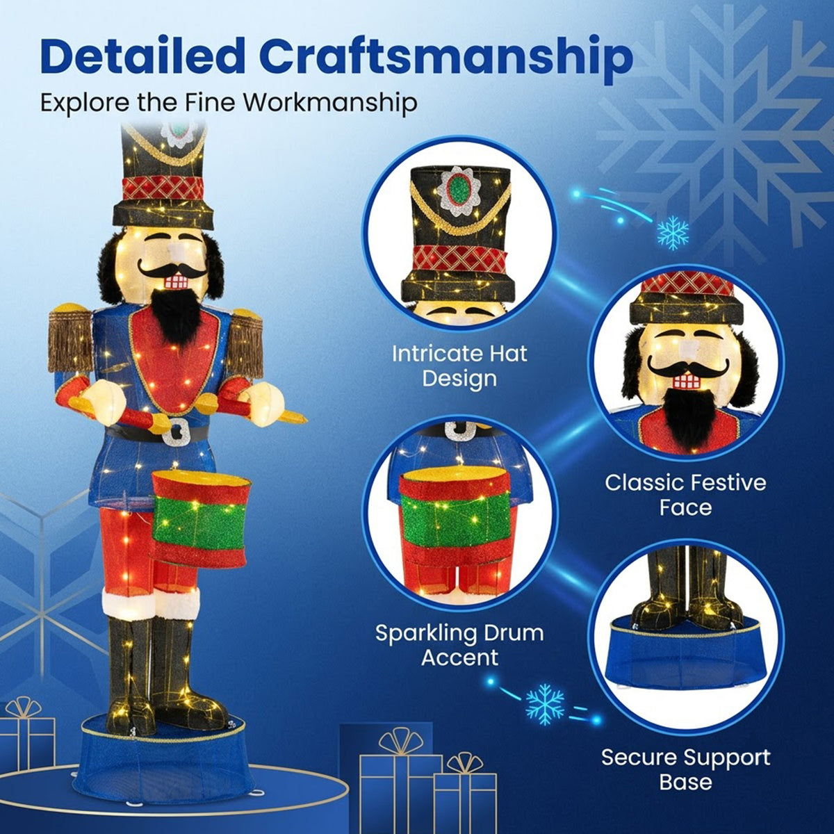 Pre-Lit Christmas Nutcracker Soldier 185cm 100 LED Lights Ground Stakes Outdoor
