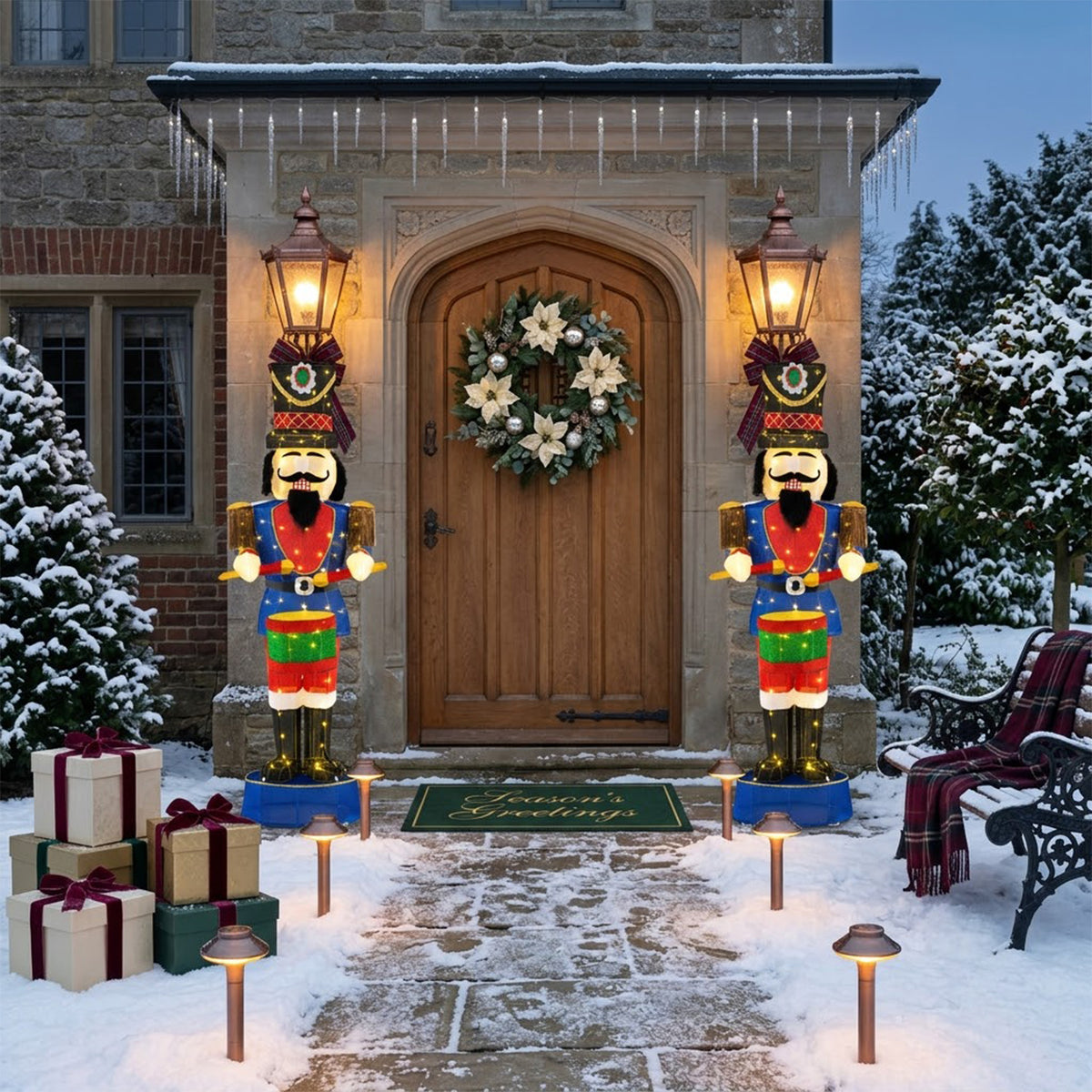 Pre-Lit Christmas Nutcracker Soldier 185cm 100 LED Lights Ground Stakes Outdoor
