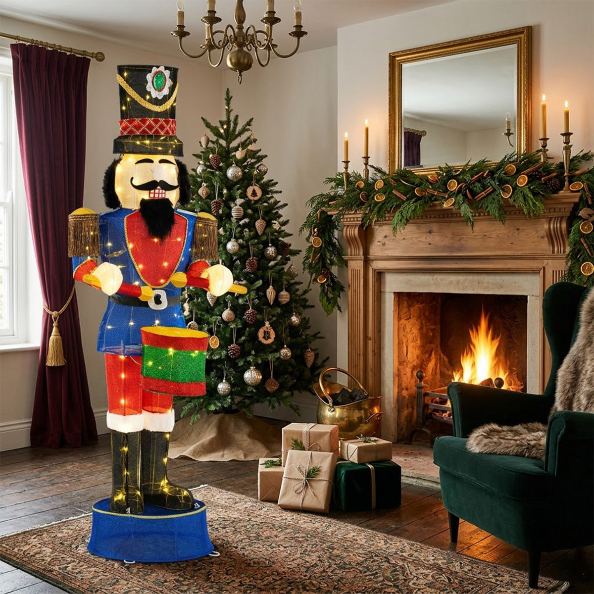 Pre-Lit Christmas Nutcracker Soldier 185cm 100 LED Lights Ground Stakes Outdoor