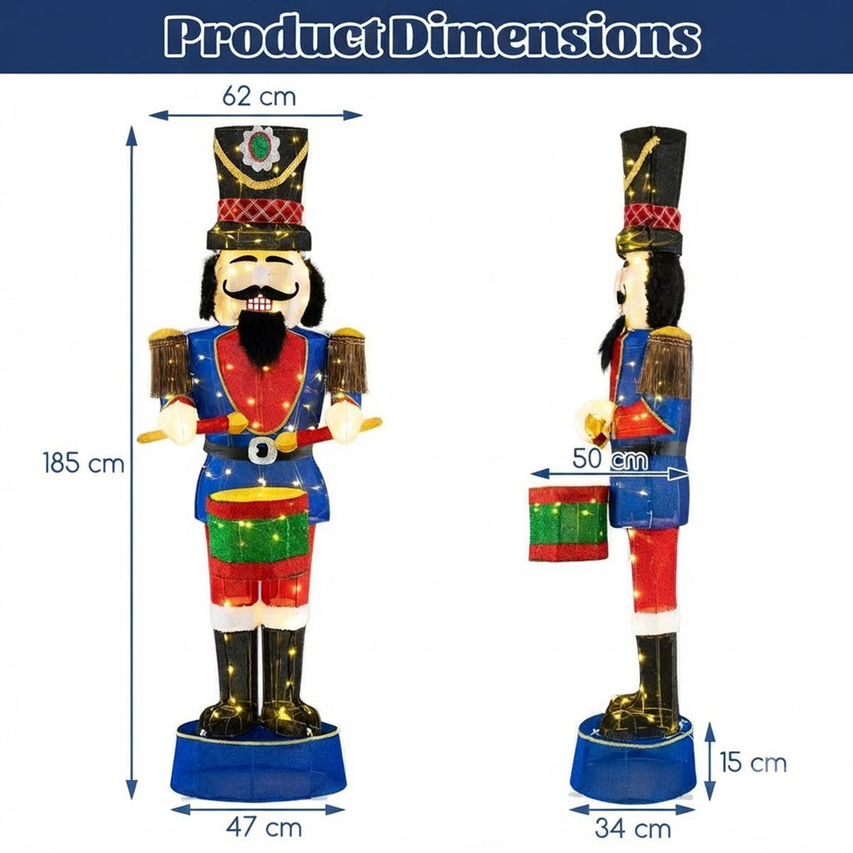 Pre-Lit Christmas Nutcracker Soldier 185cm 100 LED Lights Ground Stakes Outdoor