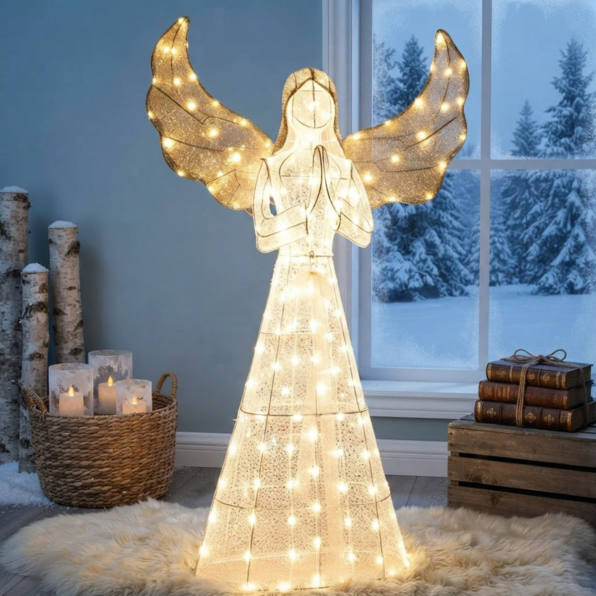 Pre-Lit Christmas Angel 155cm 150 LED Lights Halo Wings Indoor Outdoor Decor