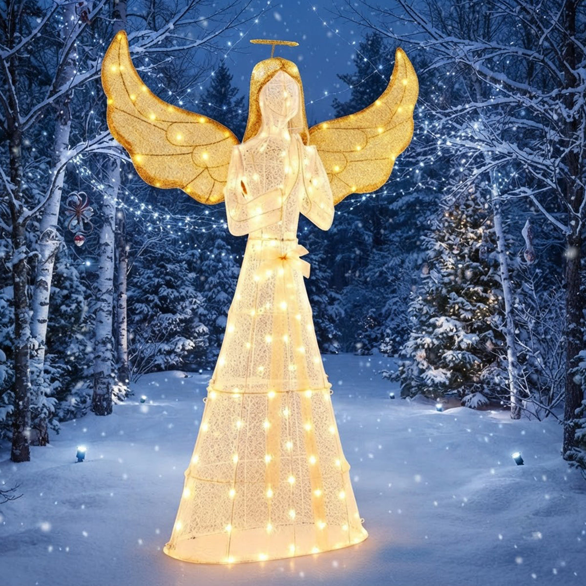 Pre-Lit Christmas Angel 155cm 150 LED Lights Halo Wings Indoor Outdoor Decor