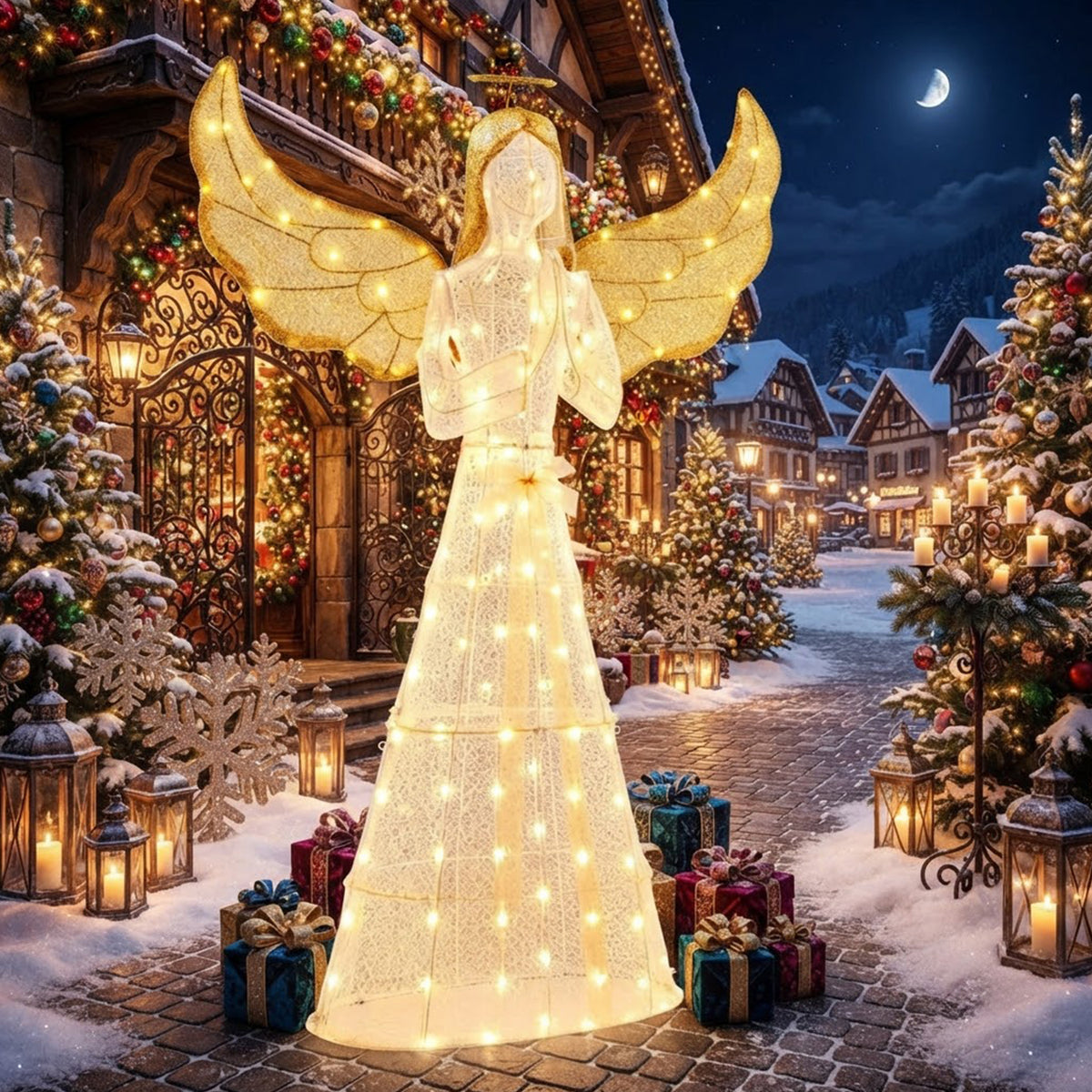 Pre-Lit Christmas Angel 155cm 150 LED Lights Halo Wings Indoor Outdoor Decor