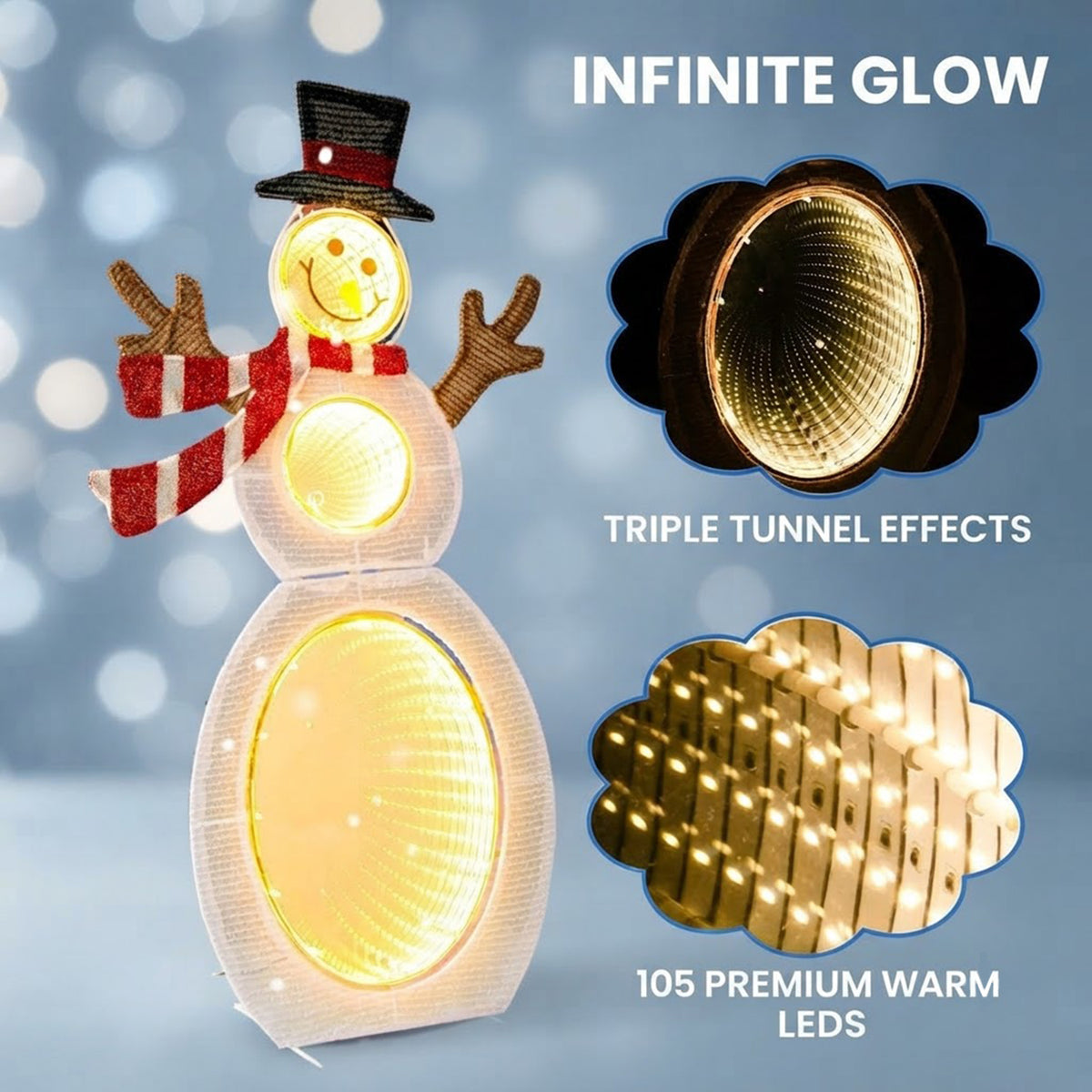 Pre-Lit Christmas Snowman 79cm 105 LED Lights Indoor Outdoor Weatherproof Decor