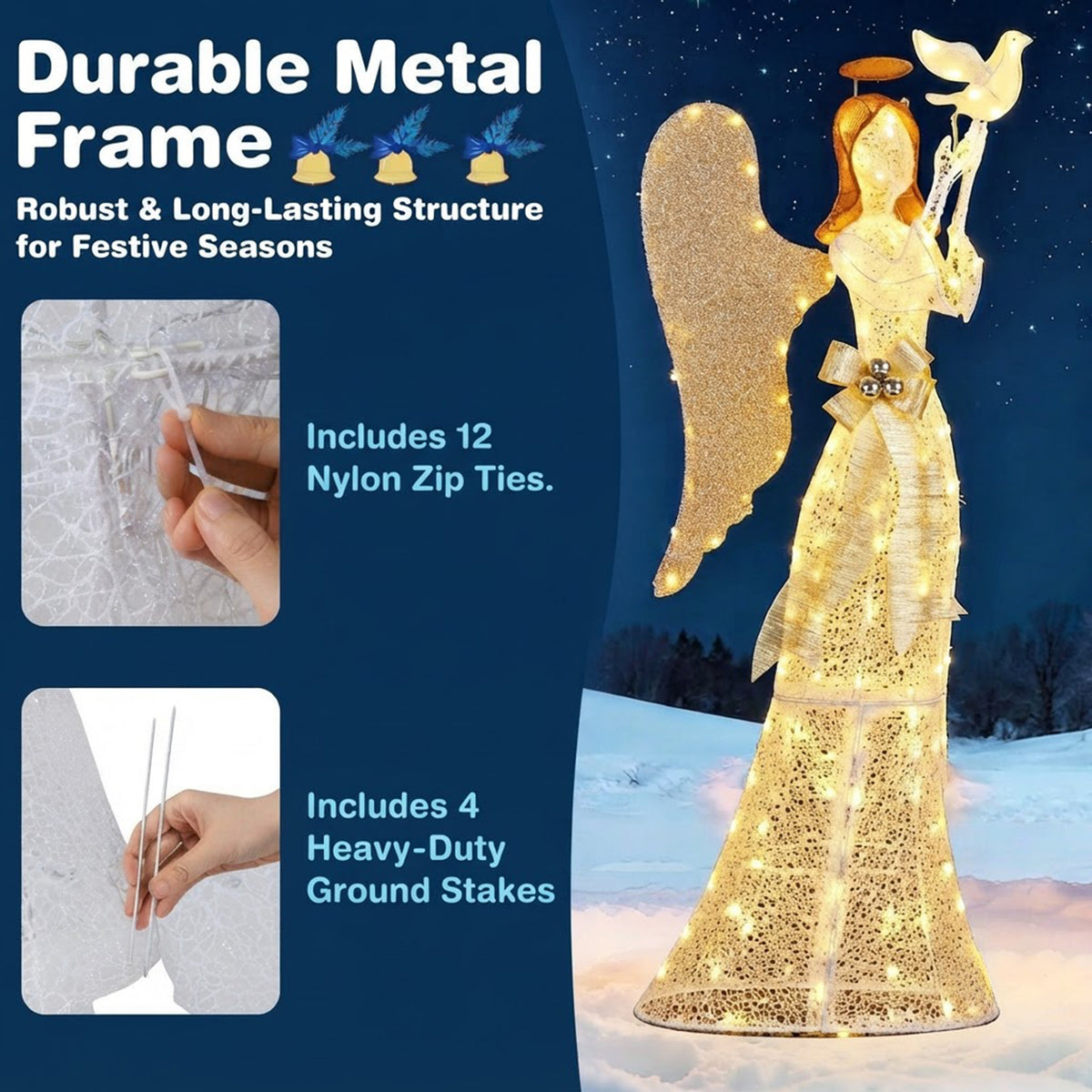 Pre-Lit 3D Angel Christmas Decoration 165cm 150 LED Lights Pigeon Indoor Outdoor
