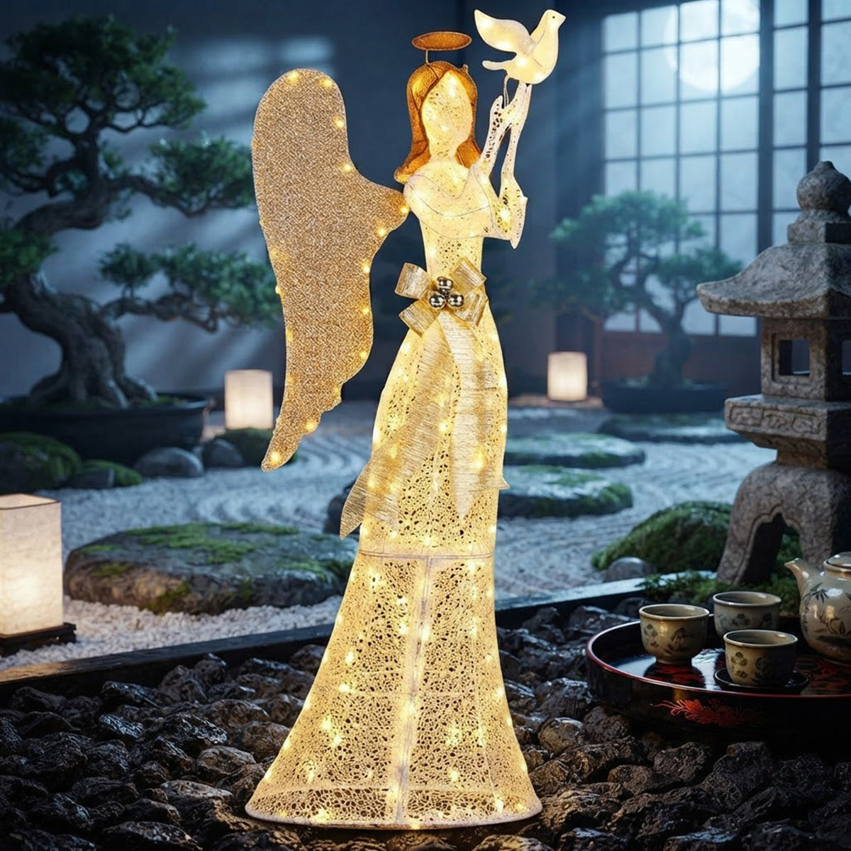 Pre-Lit 3D Angel Christmas Decoration 165cm 150 LED Lights Pigeon Indoor Outdoor