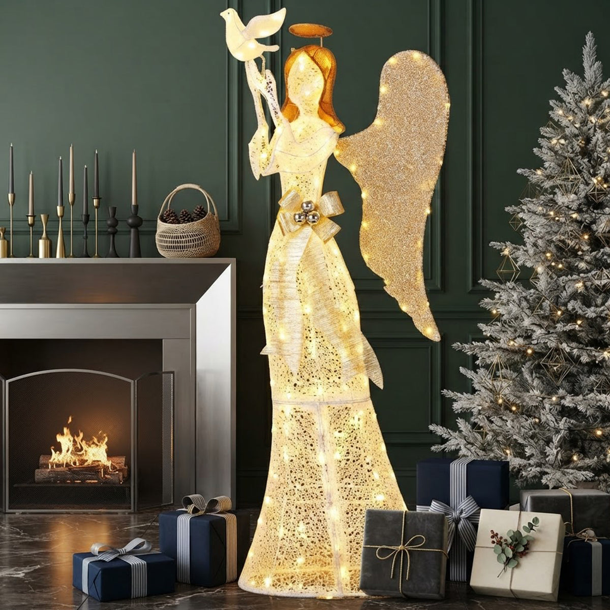 Pre-Lit 3D Angel Christmas Decoration 165cm 150 LED Lights Pigeon Indoor Outdoor