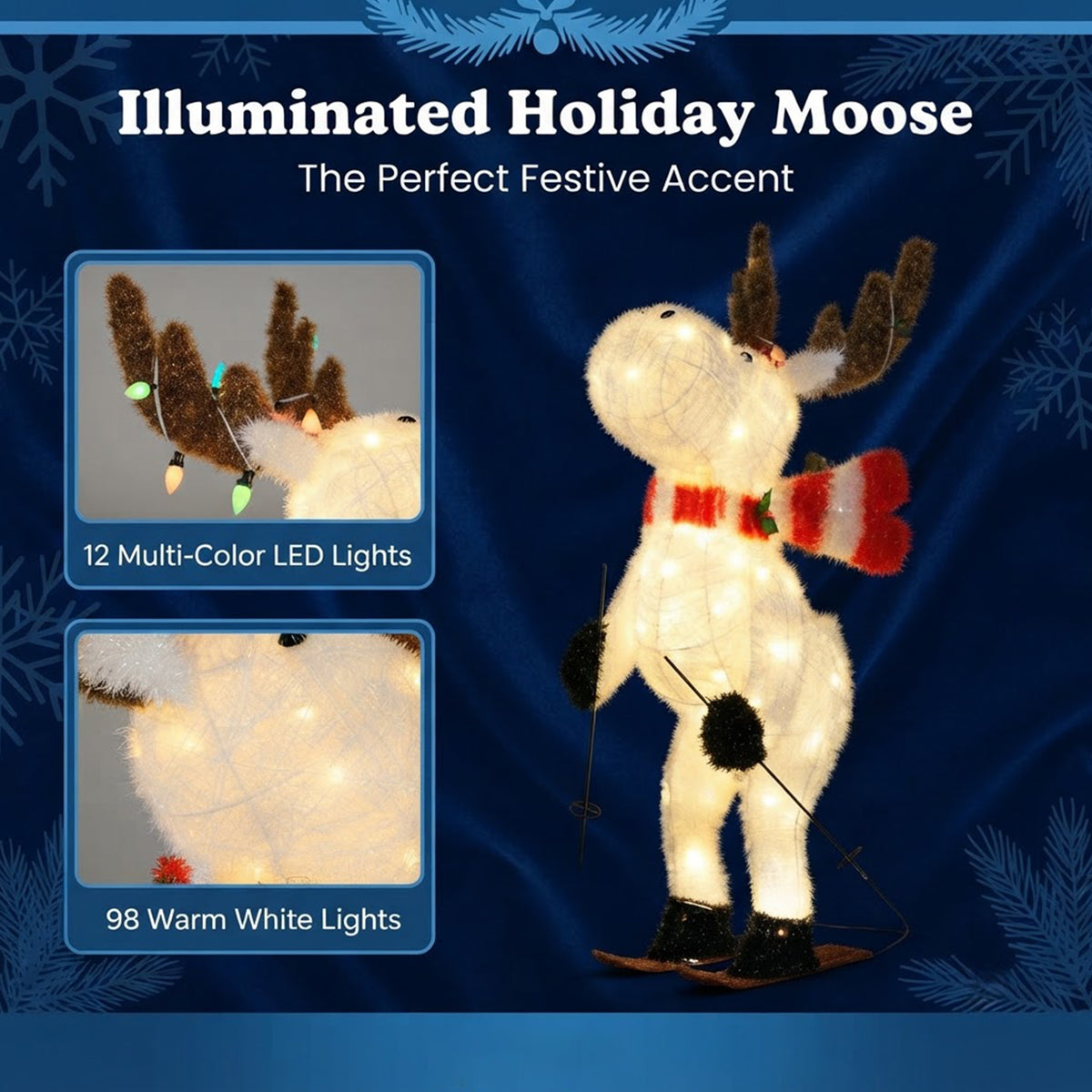Animated Christmas Reindeer 111cm 98 Warm White LED 12 Colourful Lights Outdoor