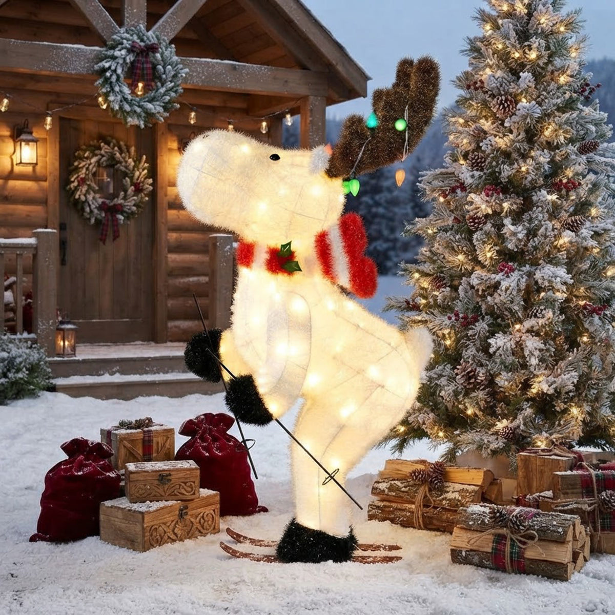 Animated Christmas Reindeer 111cm 98 Warm White LED 12 Colourful Lights Outdoor