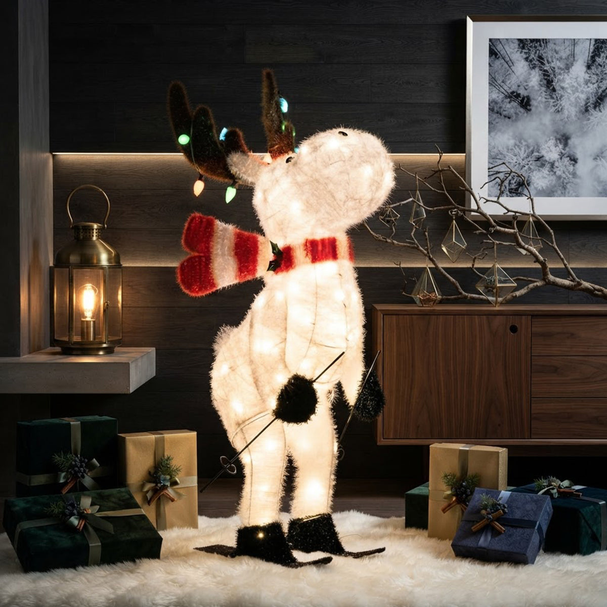 Animated Christmas Reindeer 111cm 98 Warm White LED 12 Colourful Lights Outdoor