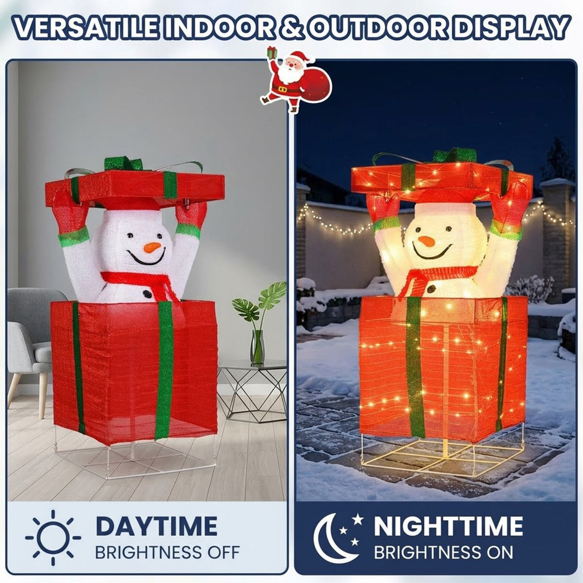 Pre-Lit Christmas Snowman in Gift Box 100 Warm LED Lights Indoor Outdoor Decor