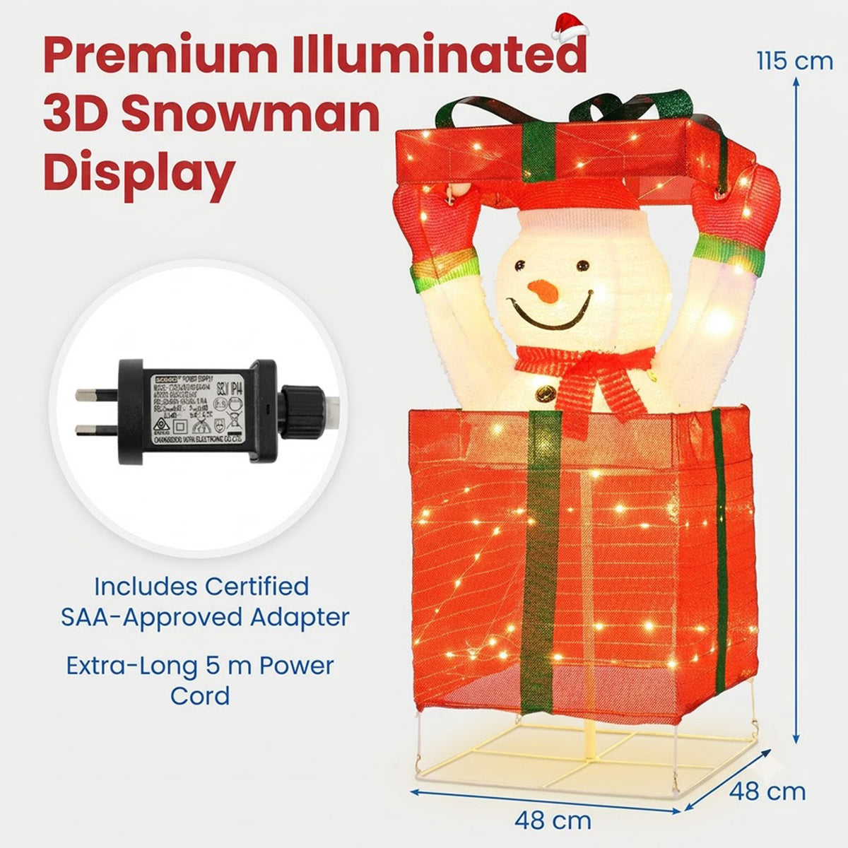 Pre-Lit Christmas Snowman in Gift Box 100 Warm LED Lights Indoor Outdoor Decor