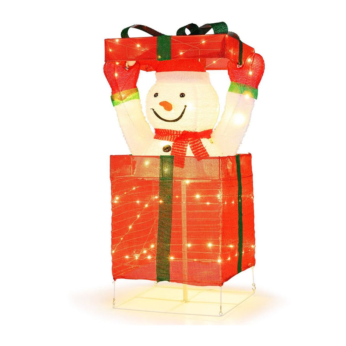 Pre-Lit Christmas Snowman in Gift Box 100 Warm LED Lights Indoor Outdoor Decor