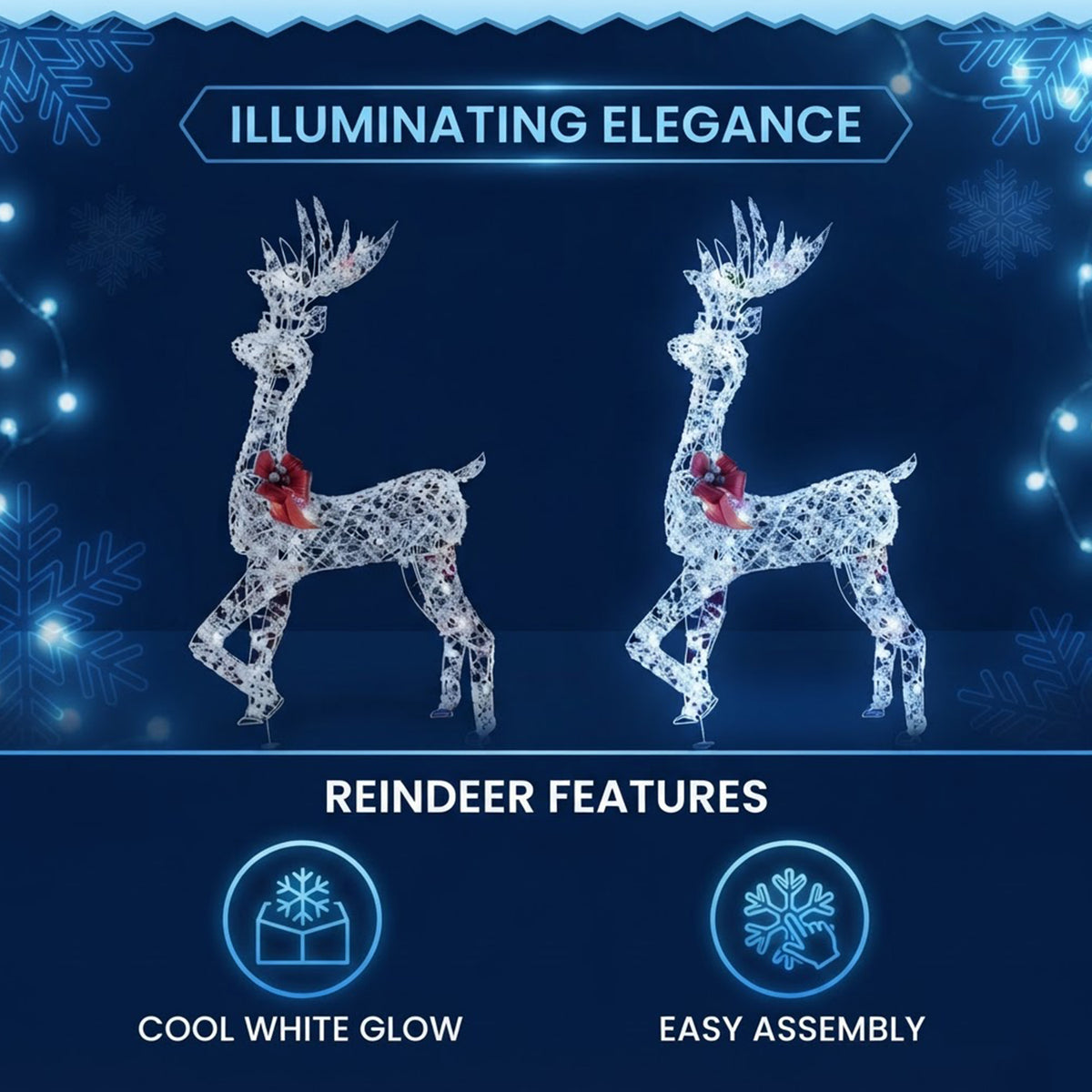 Pre-Lit 3D Christmas Reindeer 150cm 100 Warm White LED Lights Indoor Outdoor