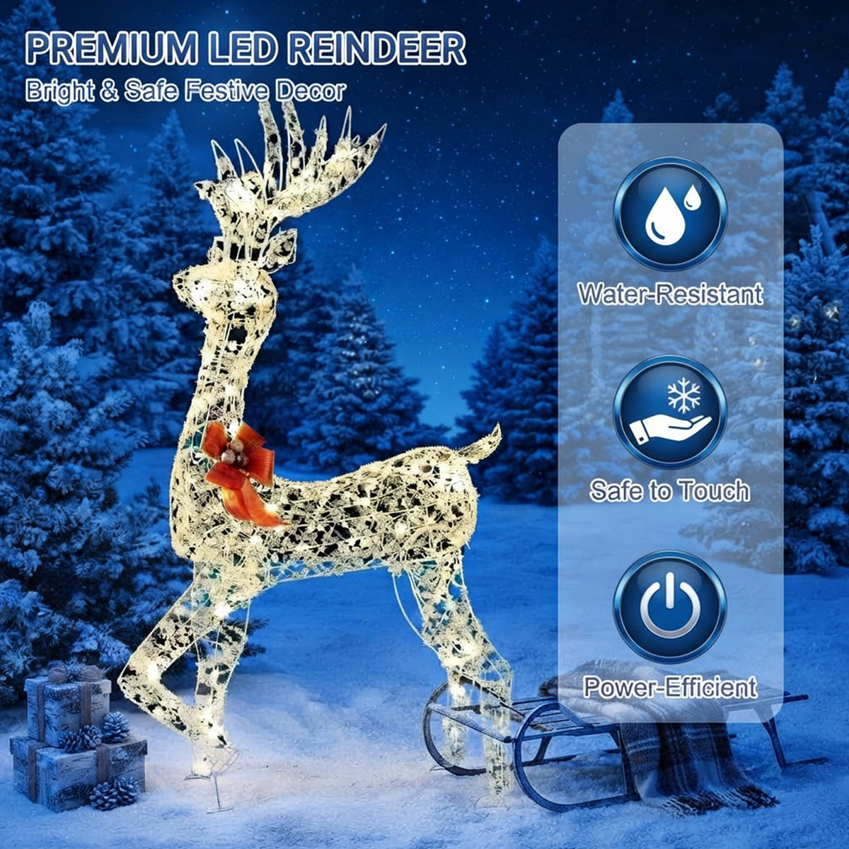 Pre-Lit 3D Christmas Reindeer 150cm 100 Warm White LED Lights Indoor Outdoor