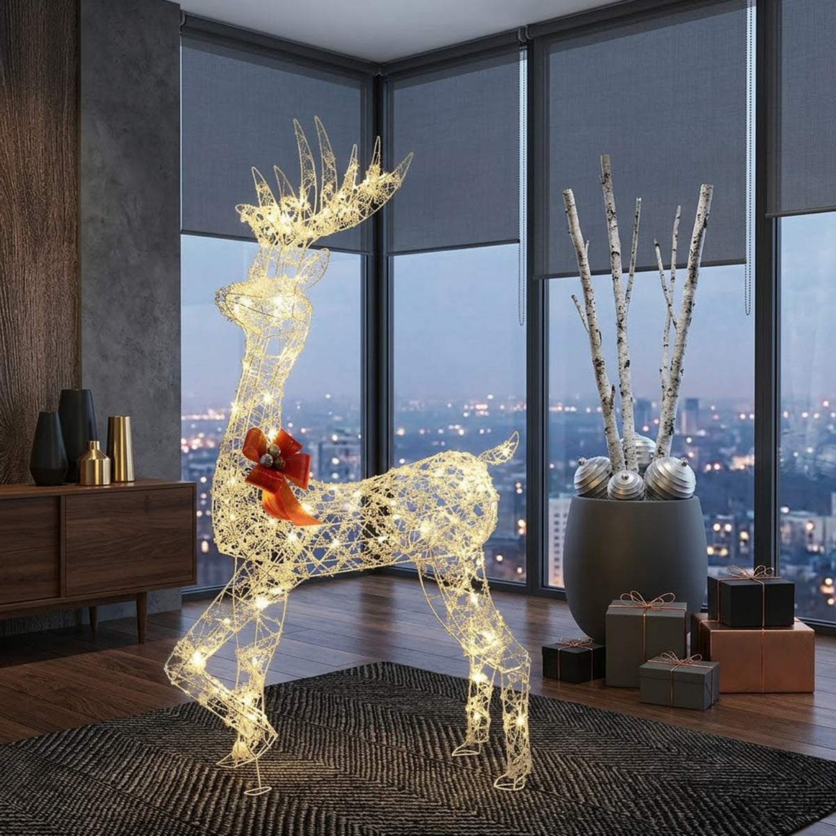 Pre-Lit 3D Christmas Reindeer 150cm 100 Warm White LED Lights Indoor Outdoor