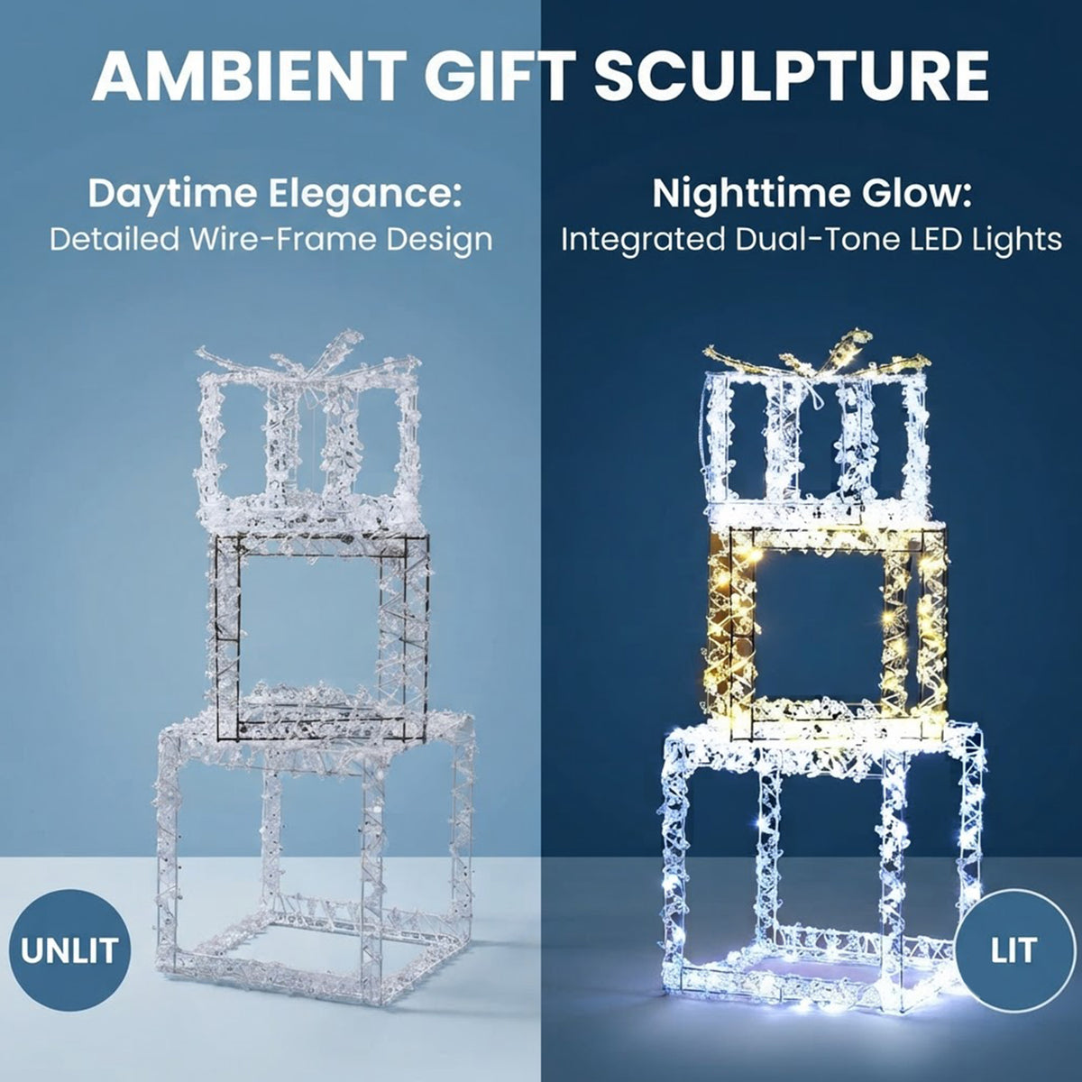 Pre-Lit Stacked Christmas Gift Boxes Warm White Cold White LED Outdoor Decor