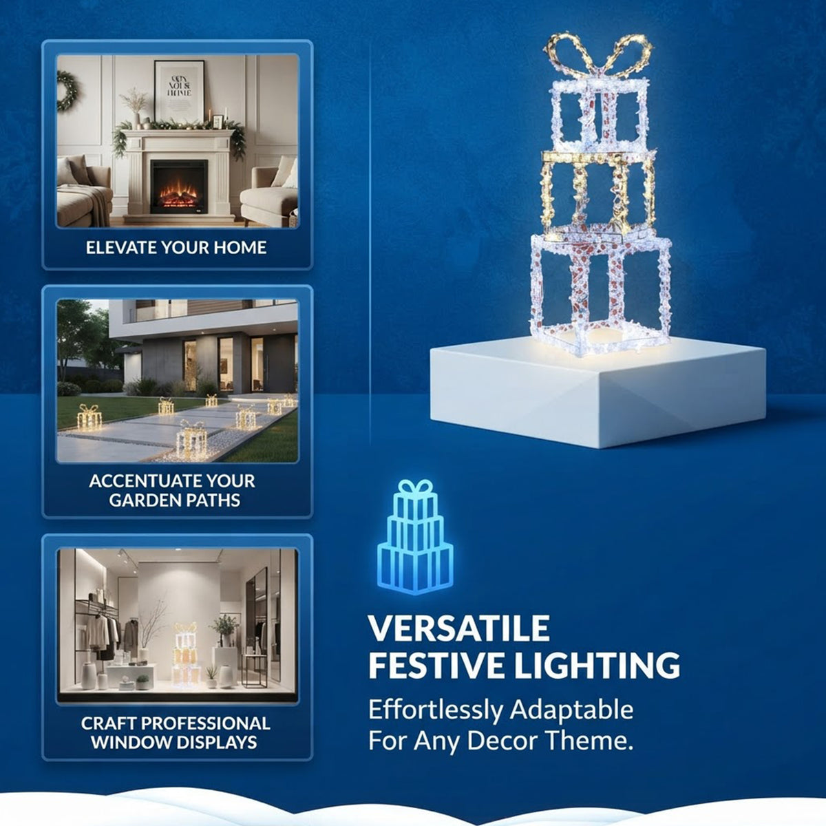 Pre-Lit Stacked Christmas Gift Boxes Warm White Cold White LED Outdoor Decor