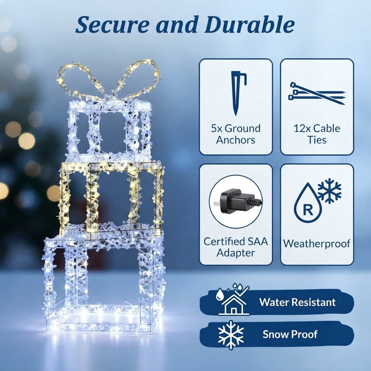Pre-Lit Stacked Christmas Gift Boxes Warm White Cold White LED Outdoor Decor
