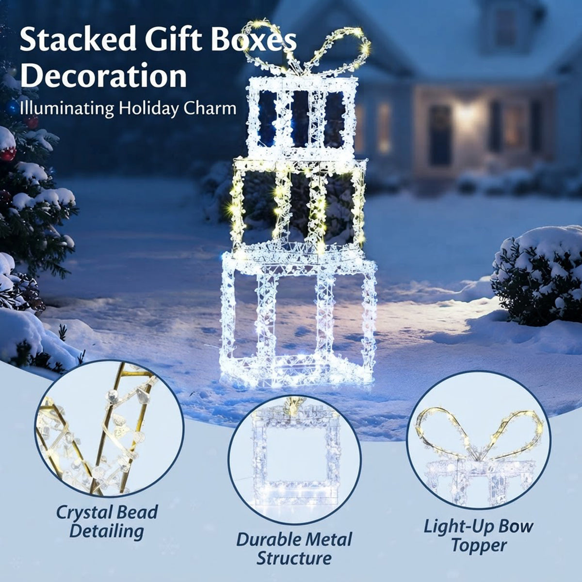 Pre-Lit Stacked Christmas Gift Boxes Warm White Cold White LED Outdoor Decor