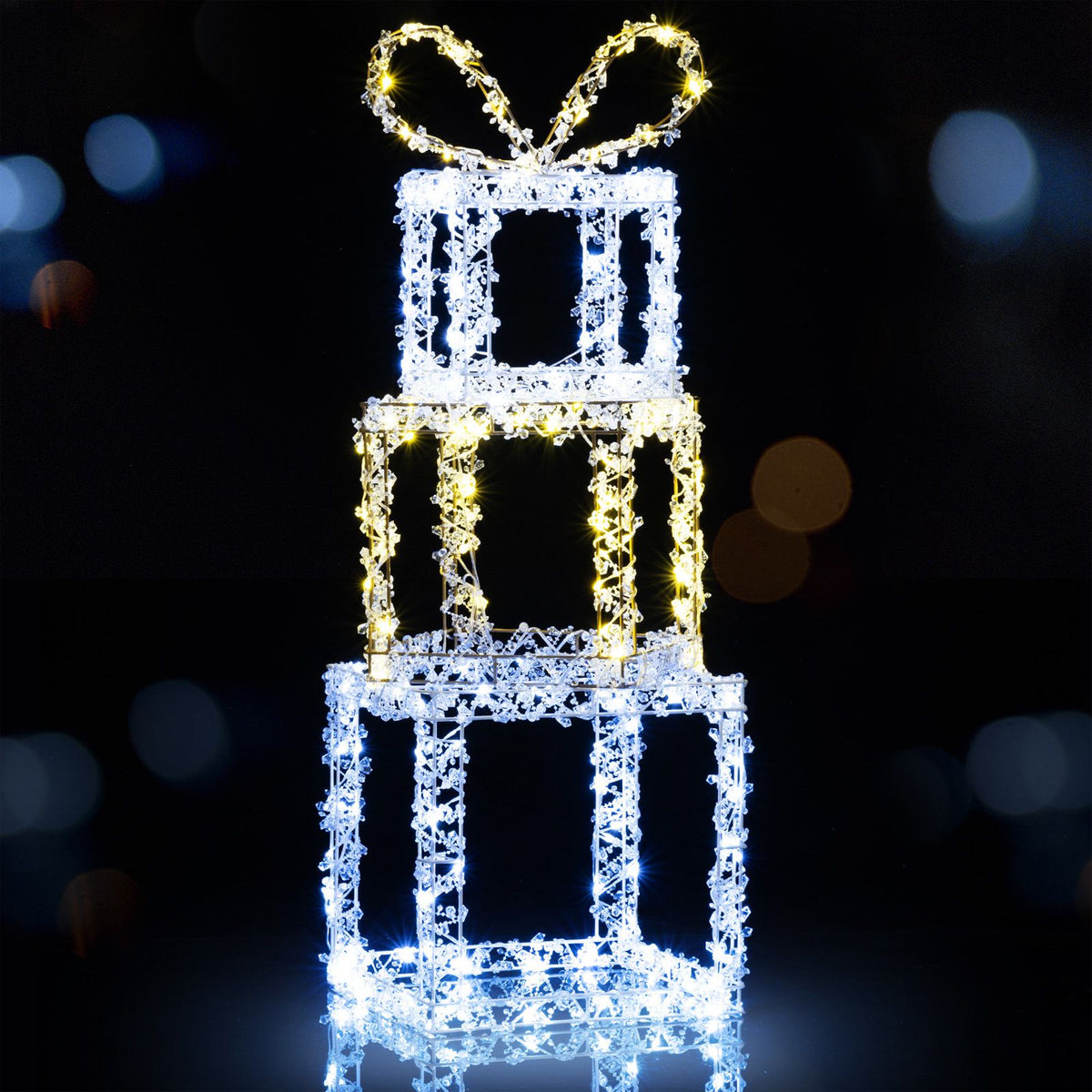 Pre-Lit Stacked Christmas Gift Boxes Warm White Cold White LED Outdoor Decor
