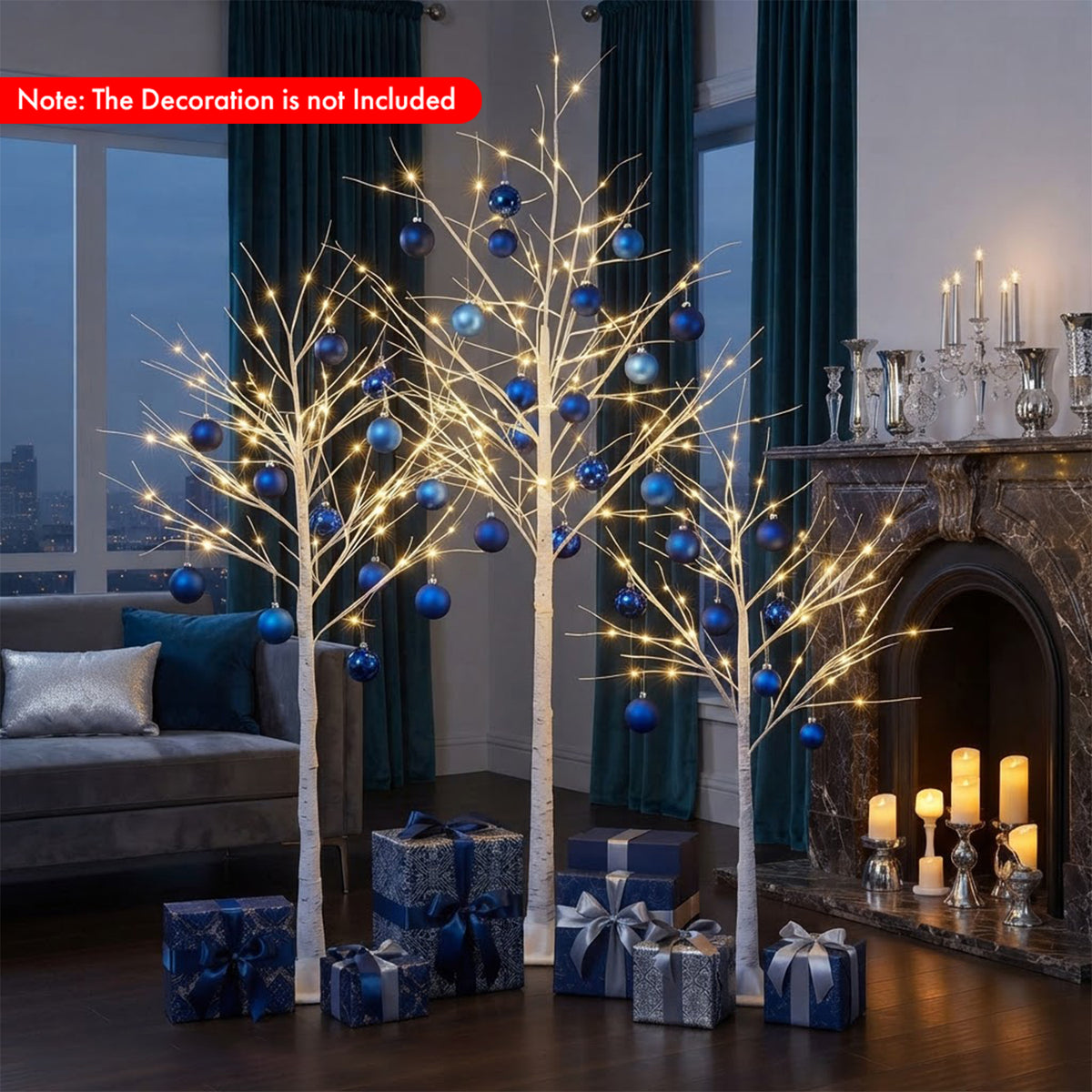 Pre-Lit Birch Christmas Tree Set of 3 1.3/1.6/1.9M 216 Warm White LED Lights