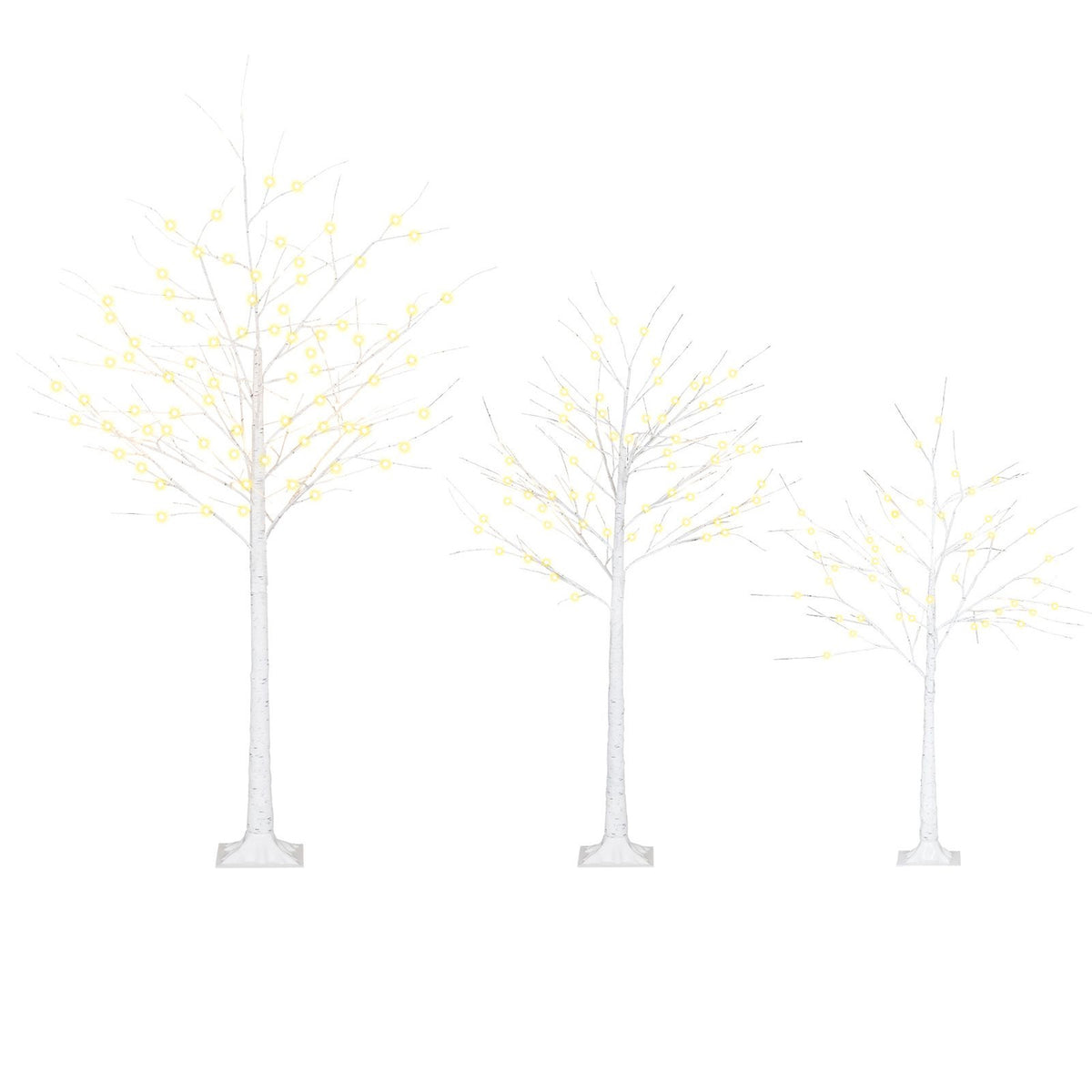 Pre-Lit Birch Christmas Tree Set of 3 1.3/1.6/1.9M 216 Warm White LED Lights