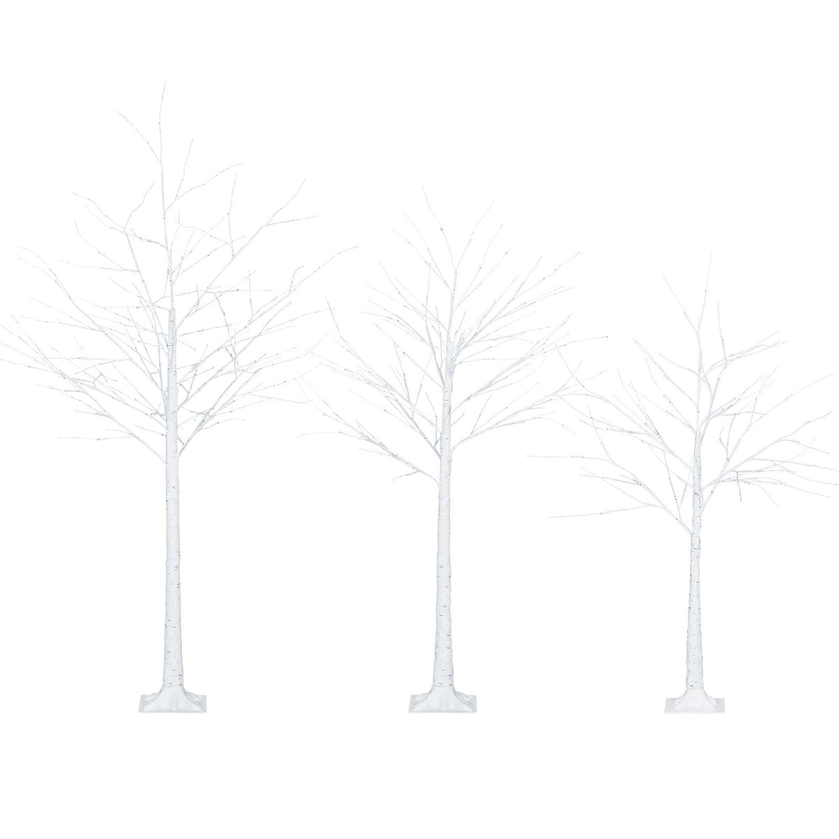 Pre-Lit Birch Christmas Tree Set of 3 1.3/1.6/1.9M 216 Warm White LED Lights