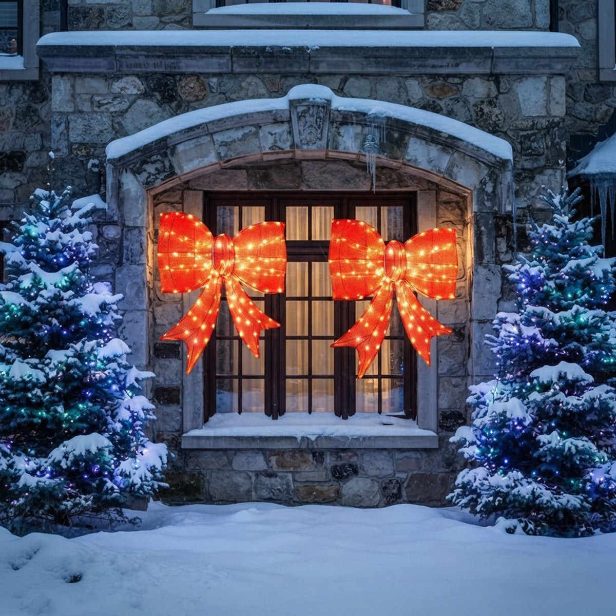 Pre-Lit Christmas Bow Decoration 93cm 150 Warm White LED Lights Outdoor Red