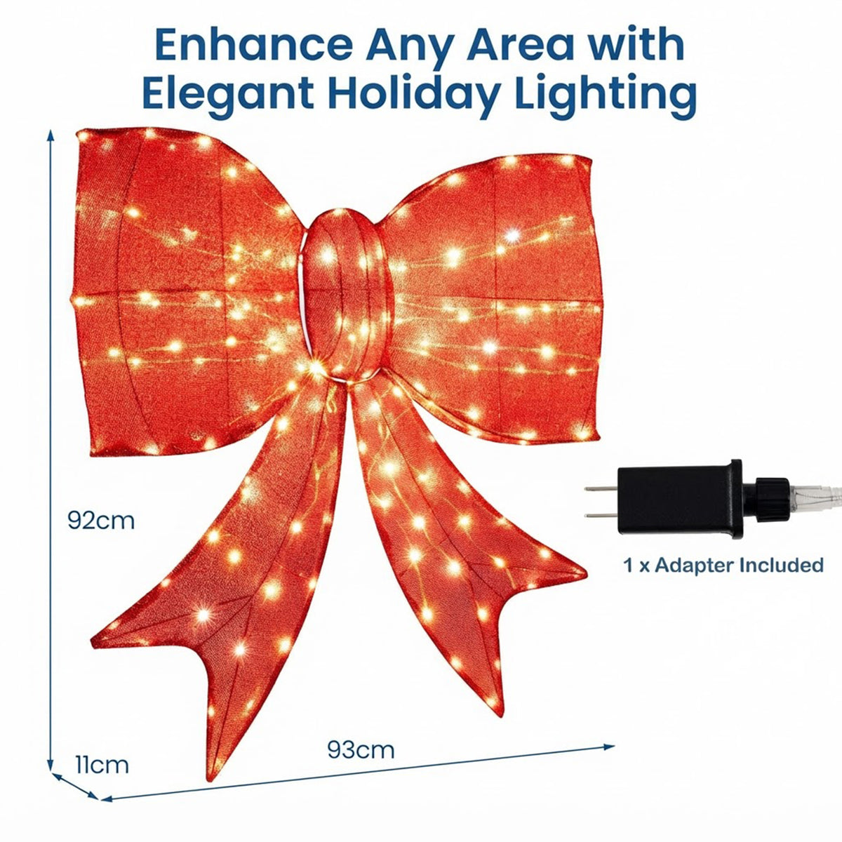 Pre-Lit Christmas Bow Decoration 93cm 150 Warm White LED Lights Outdoor Red
