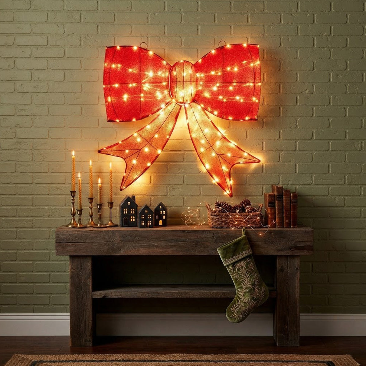 Pre-Lit Christmas Bow Decoration 93cm 150 Warm White LED Lights Outdoor Red