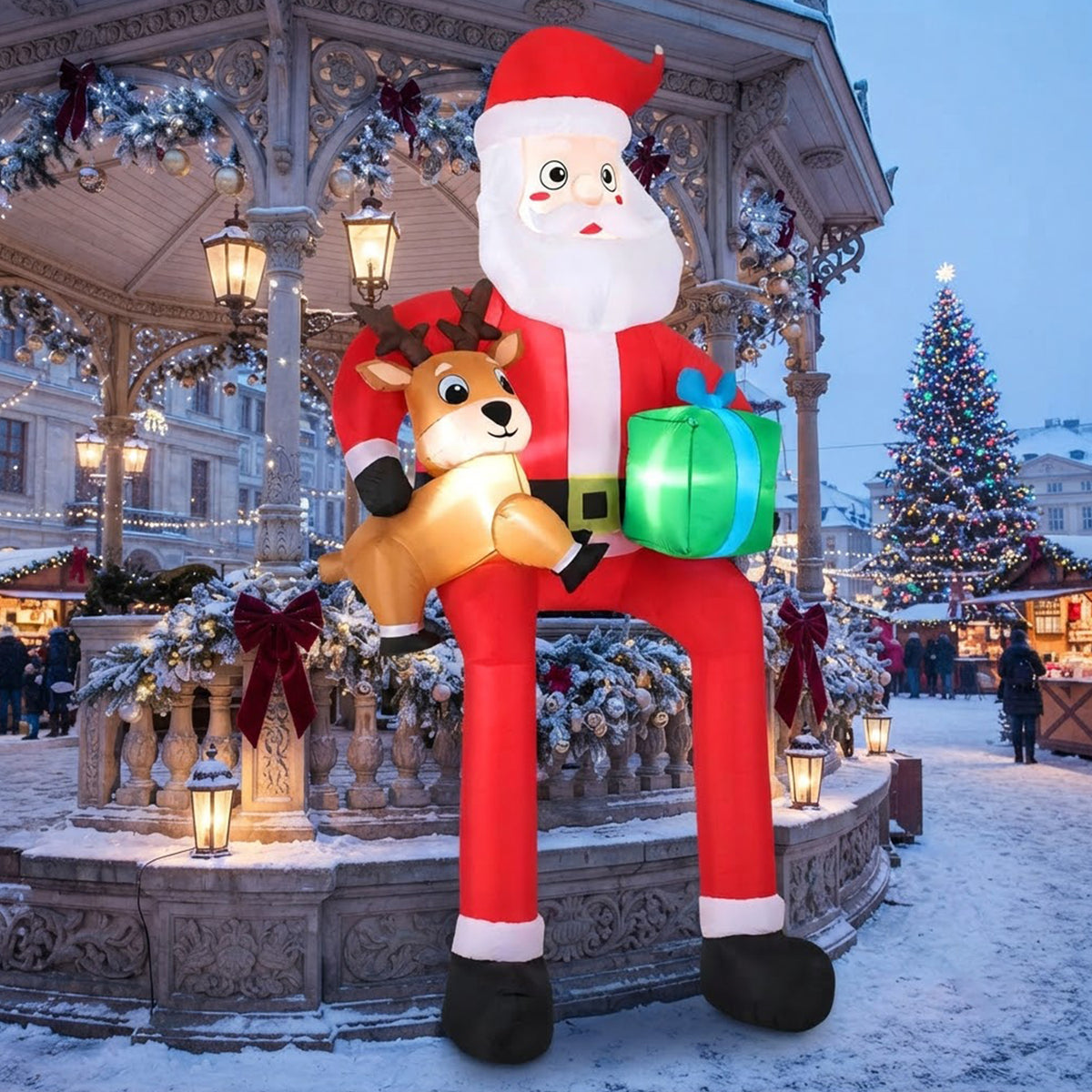 Inflatable Sitting Santa Claus Christmas Outdoor Decor Gift Box Reindeer LED