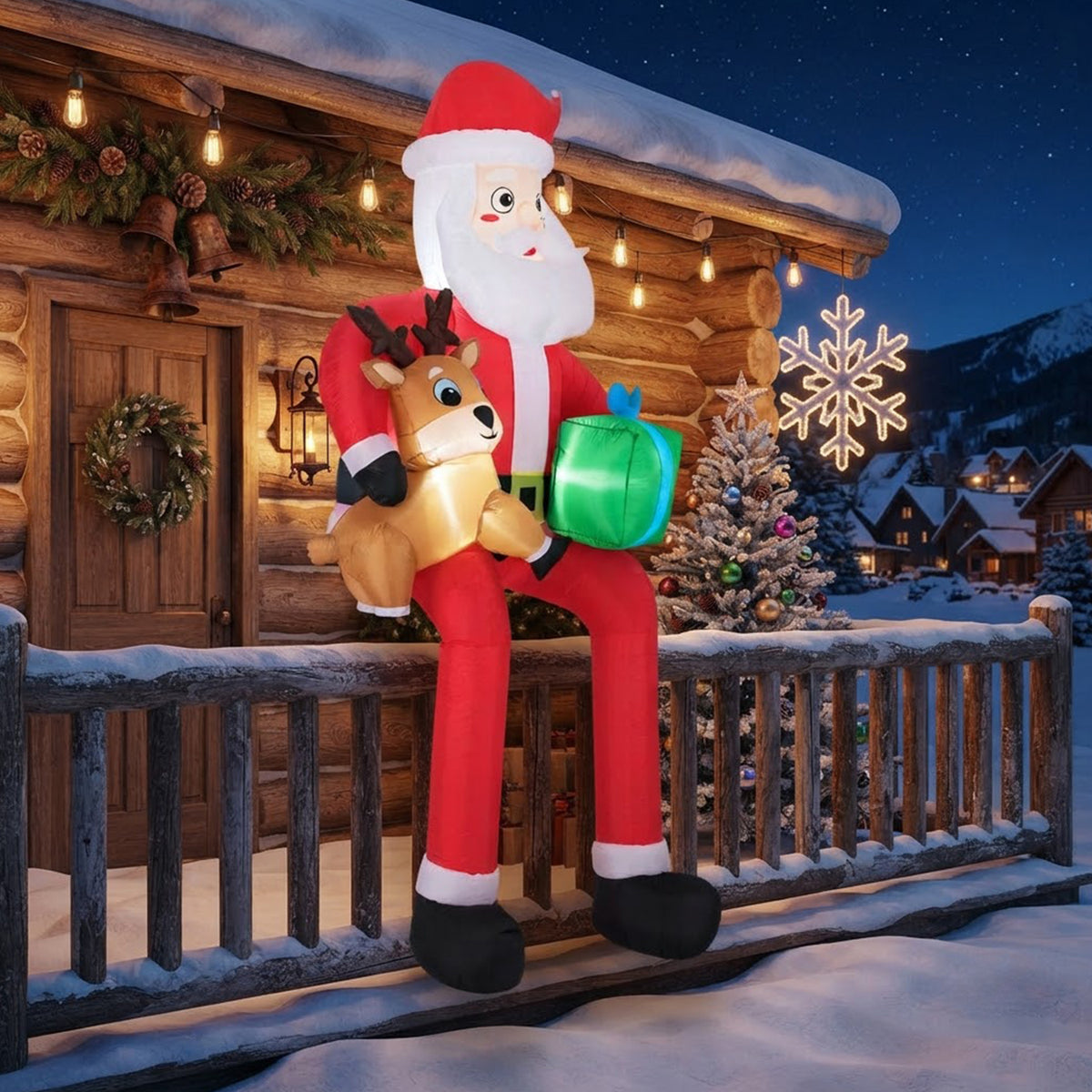 Inflatable Sitting Santa Claus Christmas Outdoor Decor Gift Box Reindeer LED