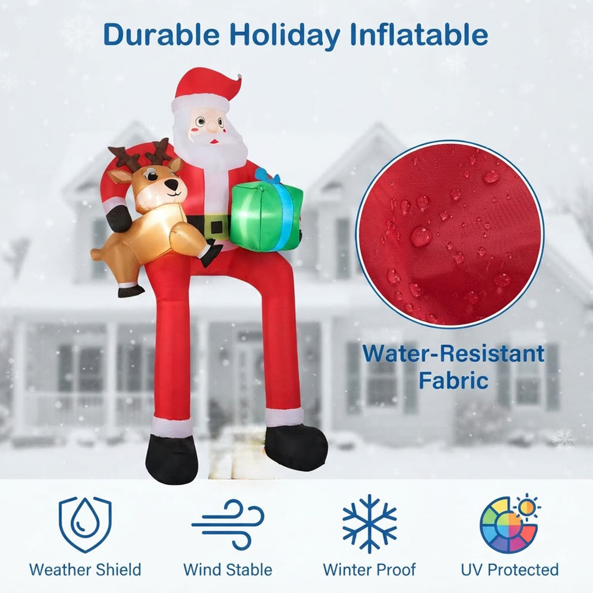 Inflatable Sitting Santa Claus Christmas Outdoor Decor Gift Box Reindeer LED