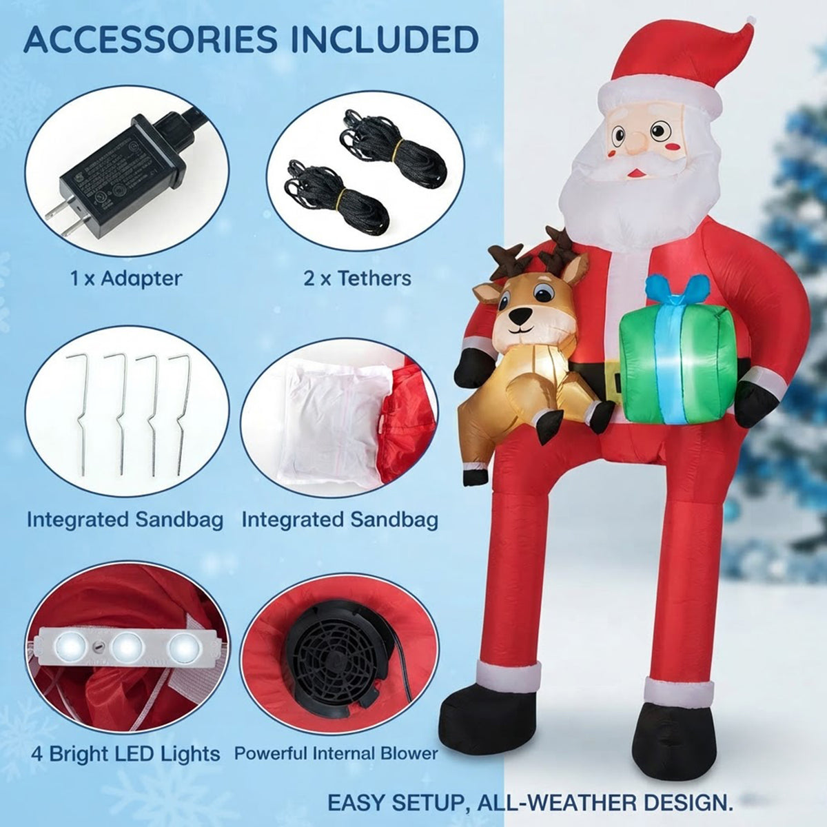 Inflatable Sitting Santa Claus Christmas Outdoor Decor Gift Box Reindeer LED