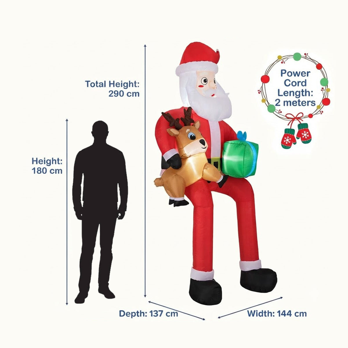 Inflatable Sitting Santa Claus Christmas Outdoor Decor Gift Box Reindeer LED