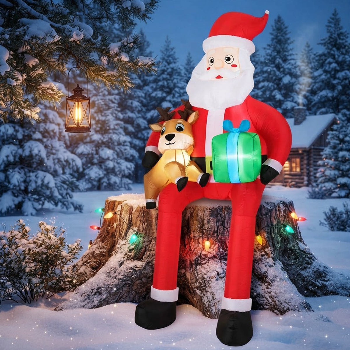 Inflatable Sitting Santa Claus Christmas Outdoor Decor Gift Box Reindeer LED