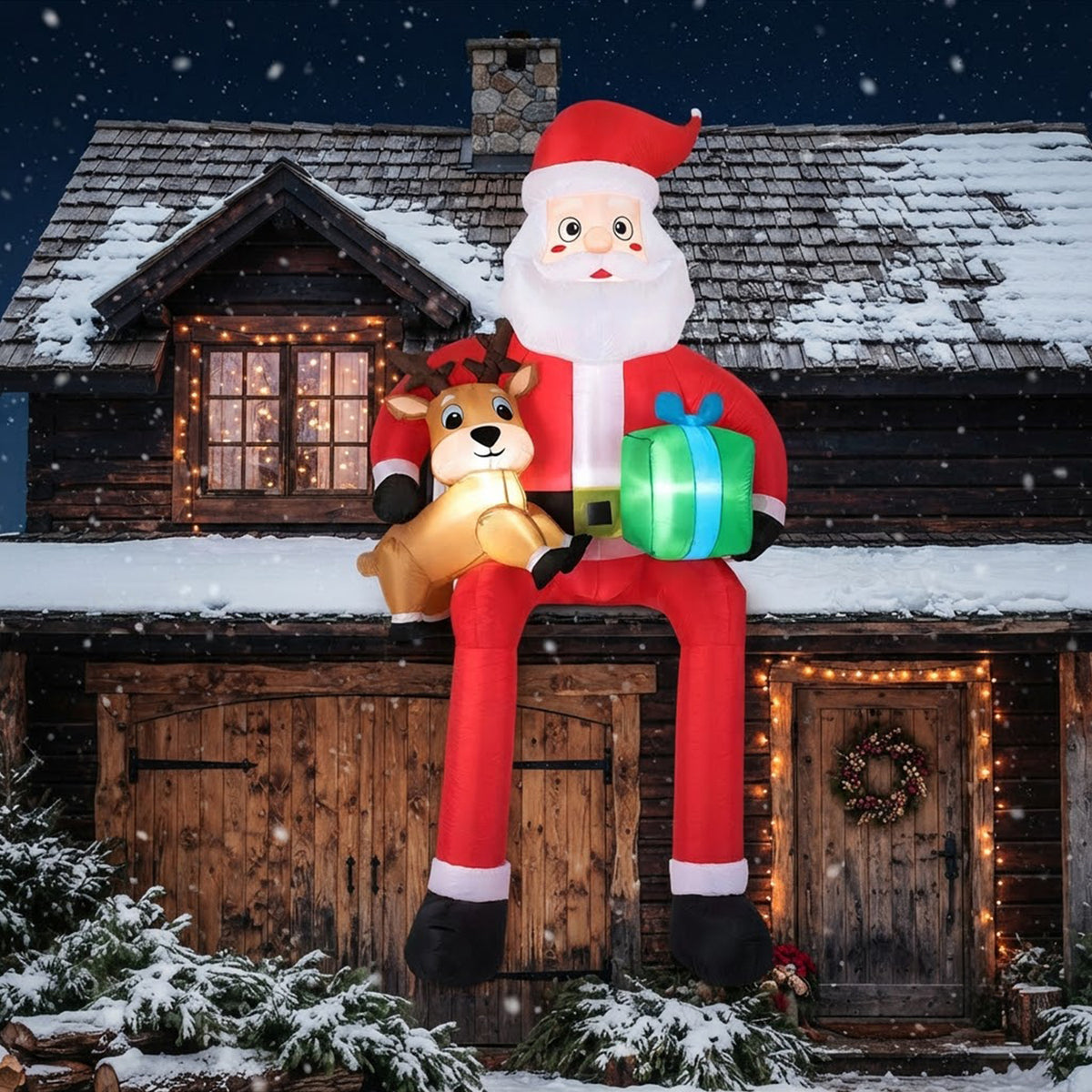 Inflatable Sitting Santa Claus Christmas Outdoor Decor Gift Box Reindeer LED