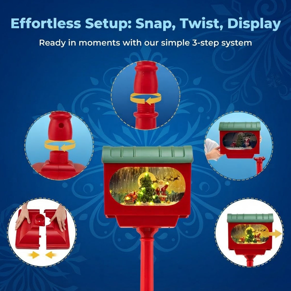 Musical Christmas Street Lamp 148cm 45 LED Santa Snow Globe Sound Tap Activated