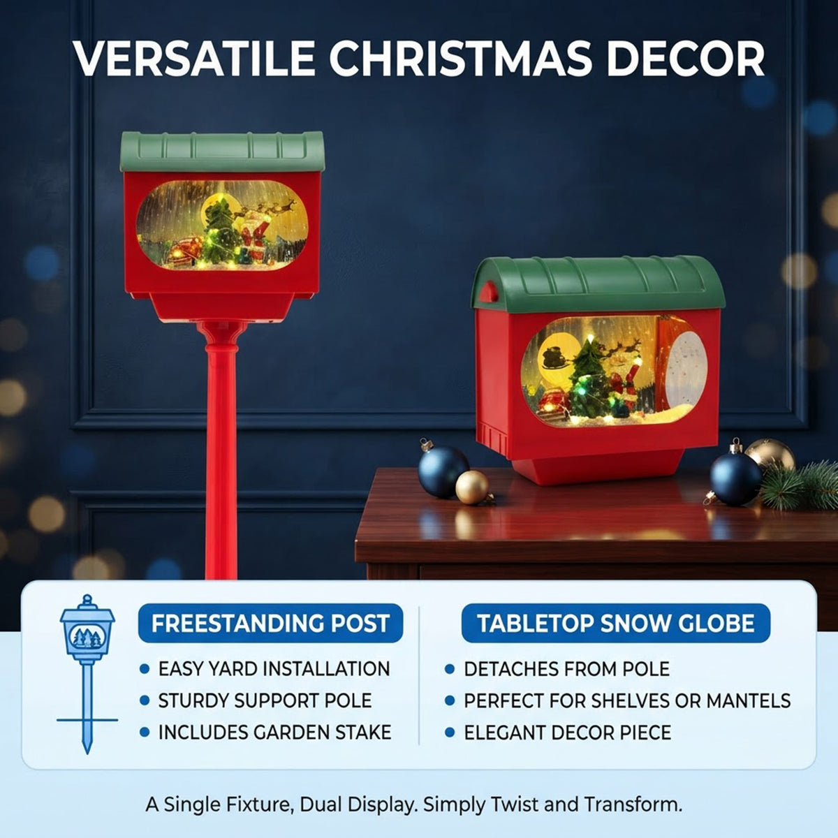 Musical Christmas Street Lamp 148cm 45 LED Santa Snow Globe Sound Tap Activated