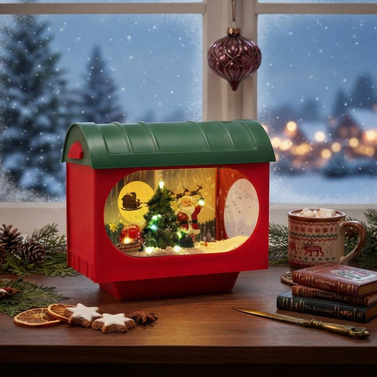 Musical Christmas Street Lamp 148cm 45 LED Santa Snow Globe Sound Tap Activated
