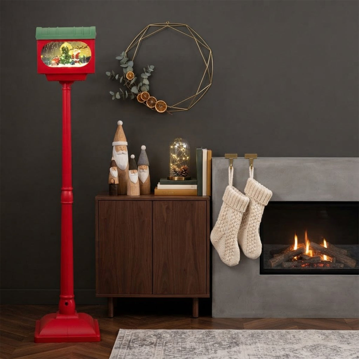 Musical Christmas Street Lamp 148cm 45 LED Santa Snow Globe Sound Tap Activated