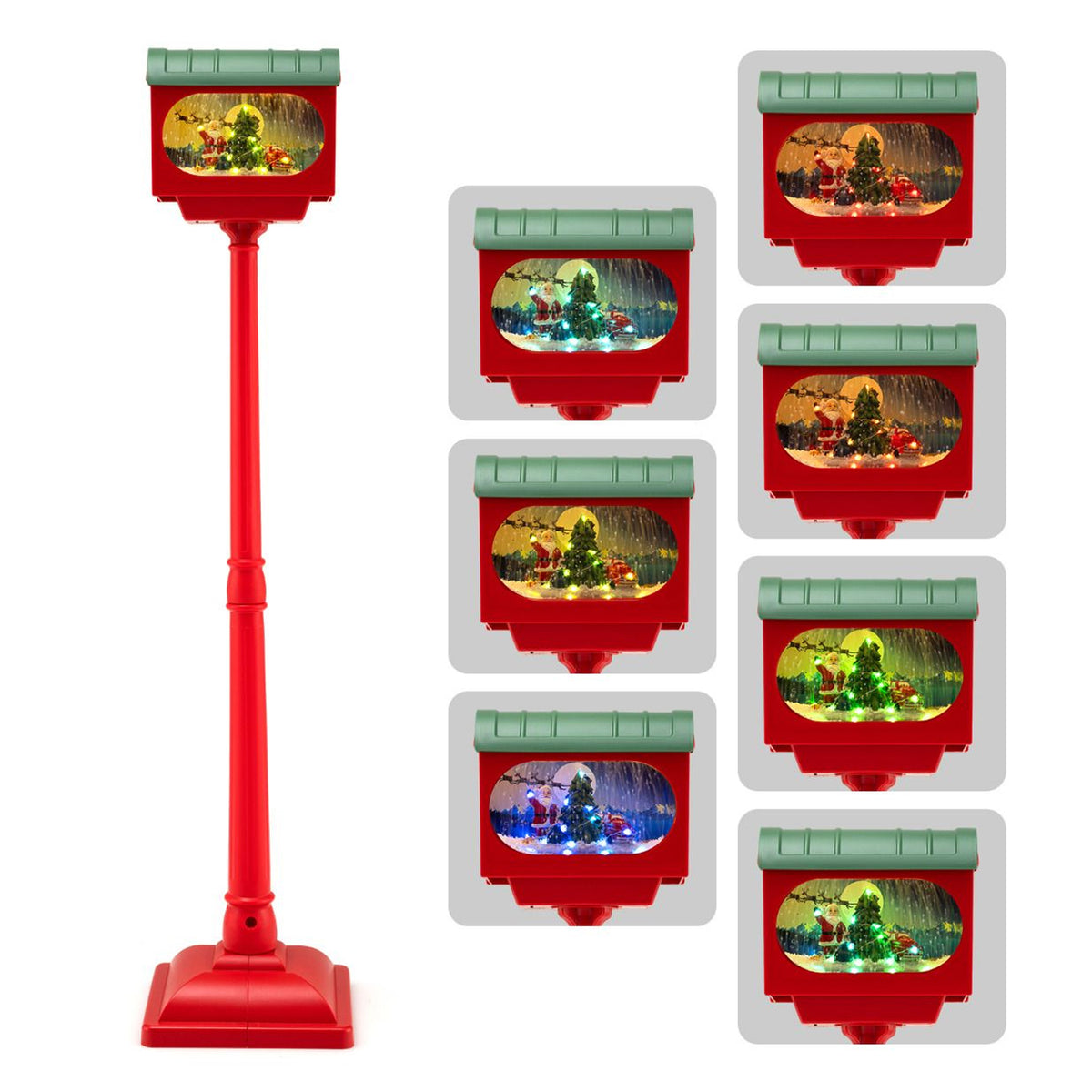 Musical Christmas Street Lamp 148cm 45 LED Santa Snow Globe Sound Tap Activated