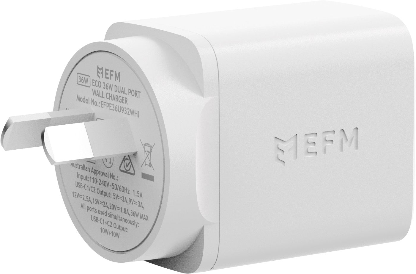 EFM ECO 36W Dual Port Wall Charger With Power Delivery and PPS - White